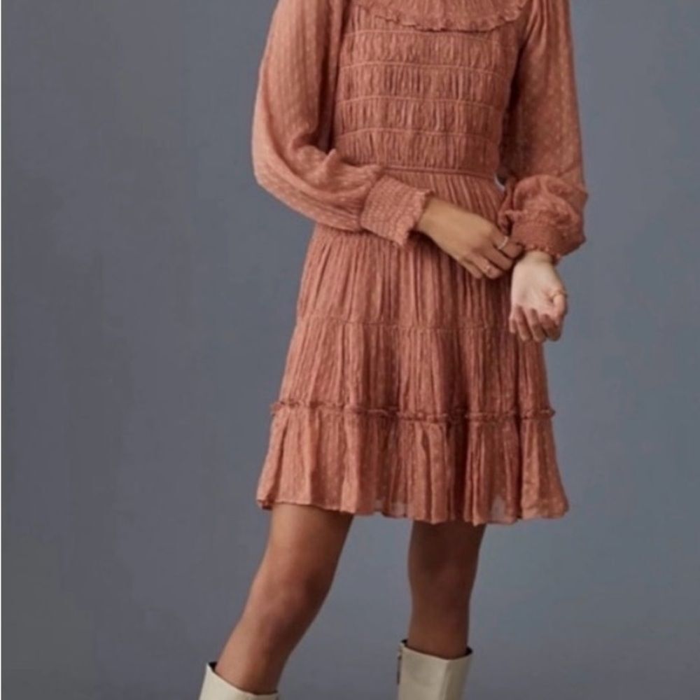 Anthropologie Rust Tiered Smocked Mini Dress Sk
